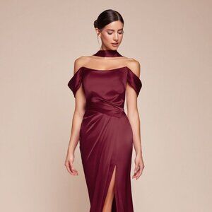 NEW FORMAL OFF SHOULDER LONG SHEATH SATIN GOWN W/ LACE UP CORSET BACK CD 7452